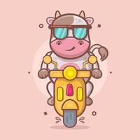 legal vaca animal personagem mascote equitação lambreta motocicleta isolado desenho animado dentro plano estilo Projeto vetor