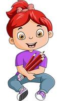 fofa pequeno menina desenho animado segurando uma lápis vetor