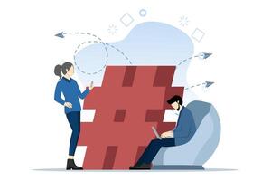 seo hashtag vetor ilustração conceito mostrando quão hashtag palavras-chave ter fui planejado para Boa SEO, grupo do pessoas com hashtag ícone, social meios de comunicação marketing conceito. plano vetor ilustração.