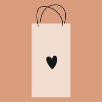 fofa mão desenhado papel compras ou presente saco com coração. vetor