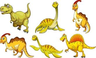 conjunto de personagem de desenho animado de dinossauro amarelo vetor