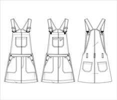 Dungaree vestir técnico moda ilustração mini vestir moda plano técnico desenhando modelo vetor