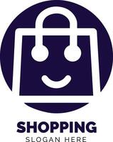 sorridente compras saco logotipo para uma varejo marca dentro uma moderno Projeto estilo vetor