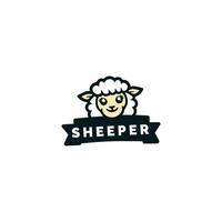 sorridente desenho animado ovelha mascote com pastor bandeira em uma branco fundo vetor