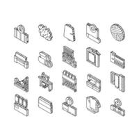 têxtil Produção coleção isométrico ícones conjunto vetor