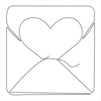 solteiro linha contínuo desenhando do envelope com vermelho coração e amor carta.modelo para convites e amor cartões esboço vetor ilustração