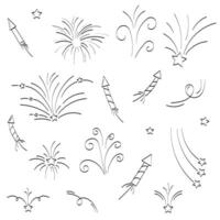 vetor clipart, rabisco fogos de artifício, rabisco fogos de artifício, festivo mão desenhado rabisco