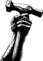 ai gerado silhueta mão segurando martelo para construção ou trabalho dia celebração logotipo símbolo vetor