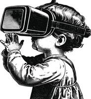 ai gerado criança jogando virtual realidade fone de ouvido Preto cor só vetor