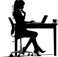 ai gerado silhueta escritório escrivaninha com computador portátil e café com mulheres trabalhando dentro vetor