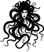 ai gerado silhueta medusa a mítico criatura com cabelo do serpente vetor