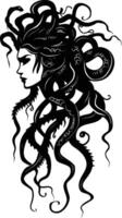 ai gerado silhueta medusa a mítico criatura com cabelo do serpente vetor