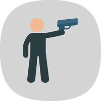 policial segurando arma de fogo plano curva ícone vetor