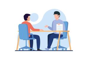 reunião, entrevista e negociação para trabalho buscador. vetor ilustração conceito