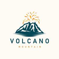 vulcão logotipo ilustração silhueta Projeto vulcão montanha em erupção com simples pedras e lava vetor