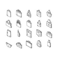saco para levar produtos e bens isométrico ícones conjunto vetor