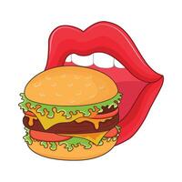ilustração do hamburguer e lábios vetor