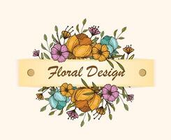 floral quadro, Armação buquês do dourado flores e folhas. botânico decoração ilustração para Casamento cartão vetor