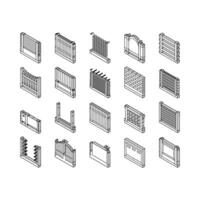 cerca e portão exterior segurança isométrico ícones conjunto vetor