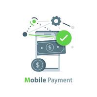 pagamento com ícone de smartphone, pagamento móvel online, ilustração vetorial de ícone de design plano vetor