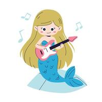 desenho animado sereia menina jogando a elétrico guitarra vetor