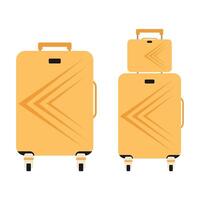 conjunto do amarelo viagem desenho animado plástico malas em rodas. isolado viagem bolsa, caso, porta-malas, valise. vetor