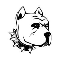 Preto e branco pitbull cachorro face com colarinho desenhando vetor