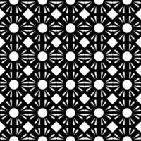 geométrico radiante floral simetria padrão, desatado Preto e branco fundo, vetor ilustração.