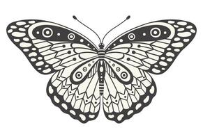 monarca borboleta, vetor ilustração. ano 2000 estilo estética, asa formas dentro frente visualizar, uma Magia ornamental símbolo. Preto e branco monocromático elemento, tatuagem gráfico impressão com padronizar