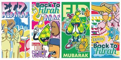 eid Mubarak ilustração vetor cartão com grafite estilo