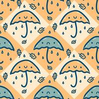 outono harmonia desatado padronizar com chuvoso guarda-chuvas e folhas. perfeito estação Projeto para papel, têxtil e tecido. mão desenhado vetor ilustração.