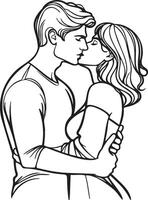 uma casal se beijando linha ilustração. vetor