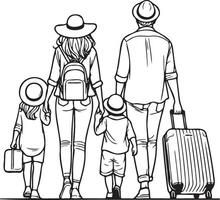 família viajando com bagagem. vetor