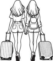 dois meninas viajando com bagagem. vetor