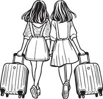 dois meninas viajando com bagagem. vetor