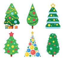 plano papel Natal árvore decorado com colorida bolas, guirlandas e estrela. inverno feriado celebração símbolo do diferente formas vetor