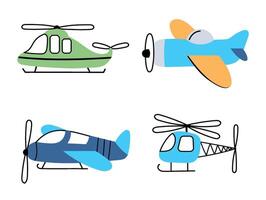 vôo aviões e helicóptero coleção dentro infantil estilo vetor