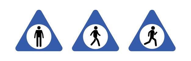 bastão homem estrada placa. Preto caminhando e corrida humano figuras, pedestre silhueta pictograma. vetor humano tráfego ícones