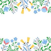 floral quadro, Armação com azul e amarelo flores e verde folhas em branco vetor