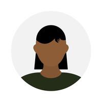 esvaziar face ícone avatar com grandes Preto cabelo. vetor ilustração.