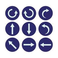Setas; flechas apontando dentro diferente instruções em azul círculos vetor