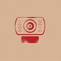 Webcam meio-tom estilo ícone com grunge fundo vetor ilustração