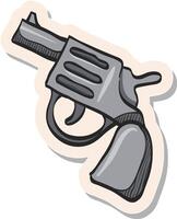 mão desenhado revólver arma de fogo ícone dentro adesivo estilo vetor ilustração