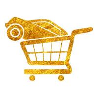 mão desenhado carro compras ícone dentro ouro frustrar textura vetor ilustração