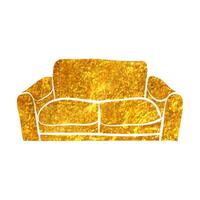 mão desenhado sofá ícone dentro ouro frustrar textura vetor ilustração