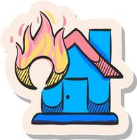mão desenhado casa fogo ícone dentro adesivo estilo vetor ilustração