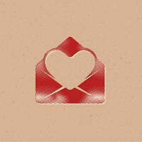 envelope com coração meio-tom estilo ícone com grunge fundo vetor ilustração