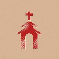 Igreja meio-tom estilo ícone com grunge fundo vetor ilustração