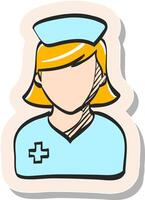 mão desenhado enfermeira ícone dentro adesivo estilo vetor ilustração