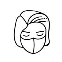 fêmea vestindo face mascarar. mão desenhado vetor ilustração. editável linha AVC.